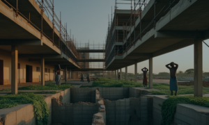 An abandoned construction site of a public hospital