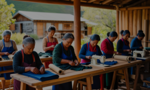 Patagonia employees repairing clothes in a workshop