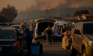 Evacuated community during a California wildfire