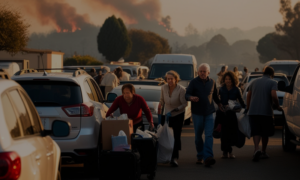 Evacuated community during a California wildfire