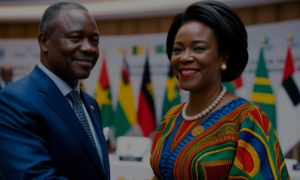 a handshake between leaders at a conference focused on African development