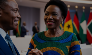 a handshake between leaders at a conference focused on African development